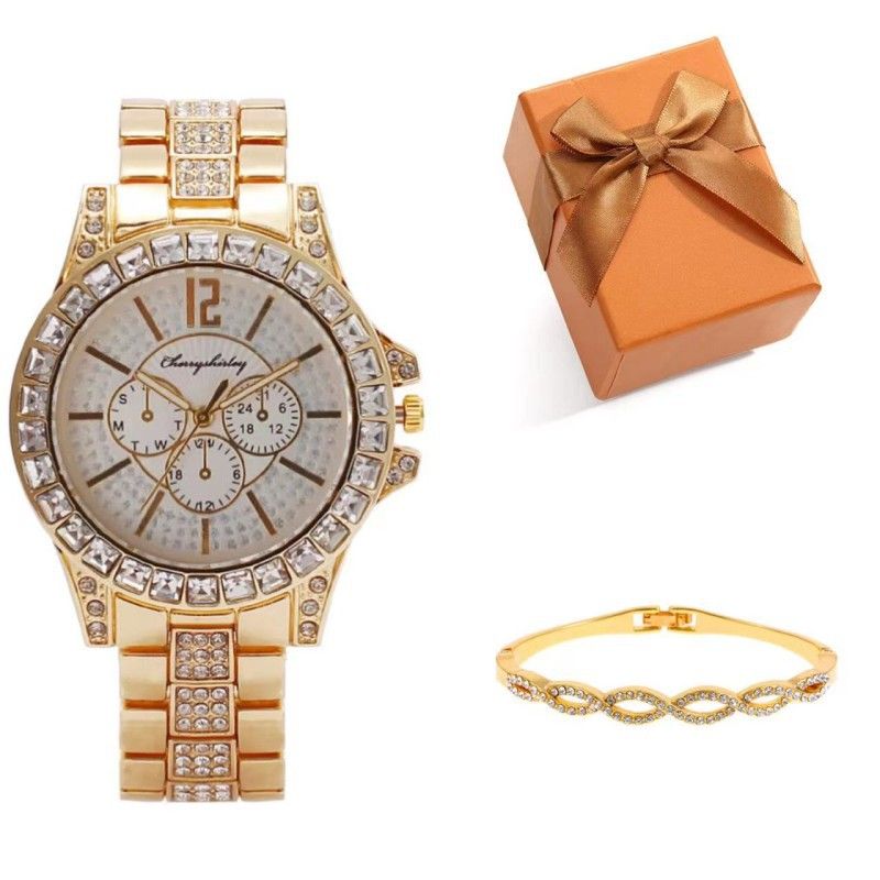 Women's Watches Fashion Steel Band Diamond Set Women's Watch Fashion Simple Quartz Watch Set_voghion.com