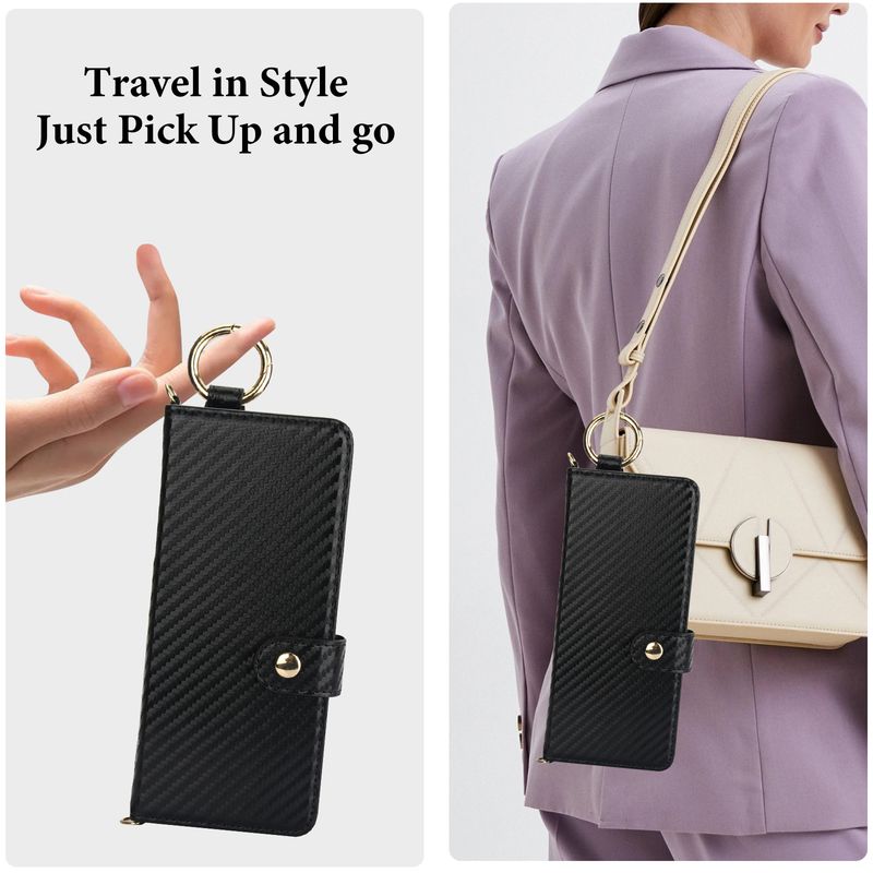 Custodia in pelle pieghevole per Samsung Galaxy Z Fold 6, 5, 4, 3, con tracolla, cordino da polso e supporto, con slot per S Pen_voghion.com