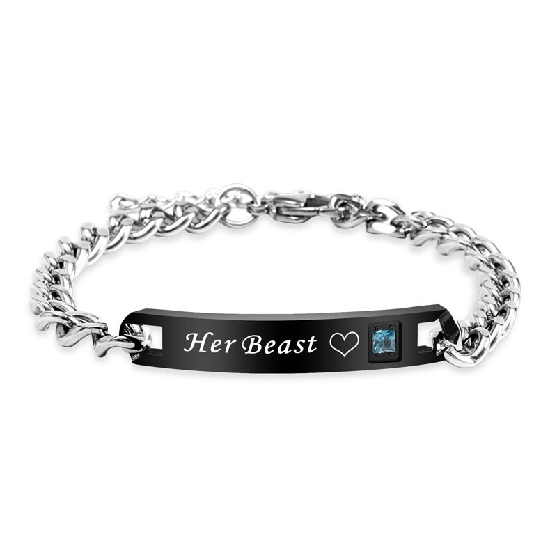 Bracciale alla moda hip-hop in acciaio al titanio per coppie, regalo di San Valentino, corona, cuore, zircone, incisione_voghion.com