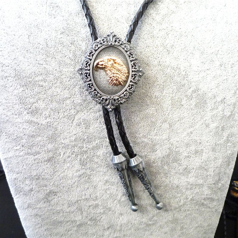 Bolo plaqué or pour hommes et femmes, veste en jean à motif tête de cheval ou de vache A01B2C31, cravate en cuir PU_voghion.com