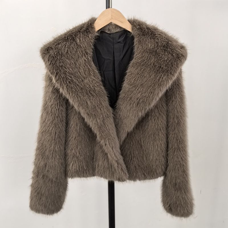 Damenbekleidung Luxus-Fuchspelzmantel, kurze Damenjacke, Wintermode, Kunstpelzmantel mit Lederbesatz, anpassbare Farben und Größen_voghion.com