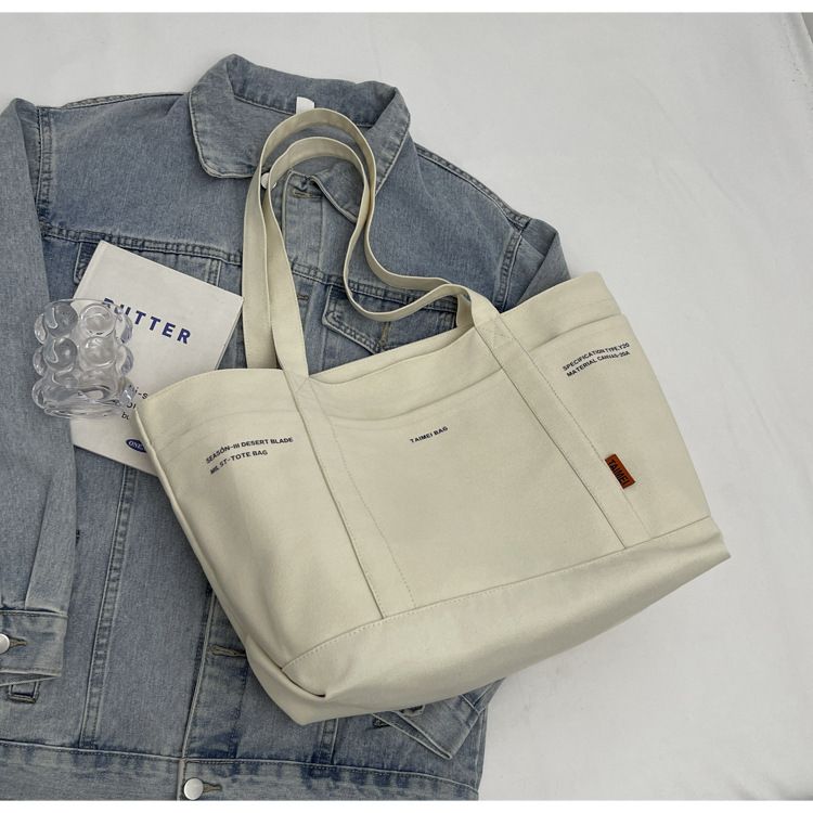 Female Slouchy Large Capacity Canvas Bag Tote Commuter Bag Premium Sense Shoulder Rest_voghion.com