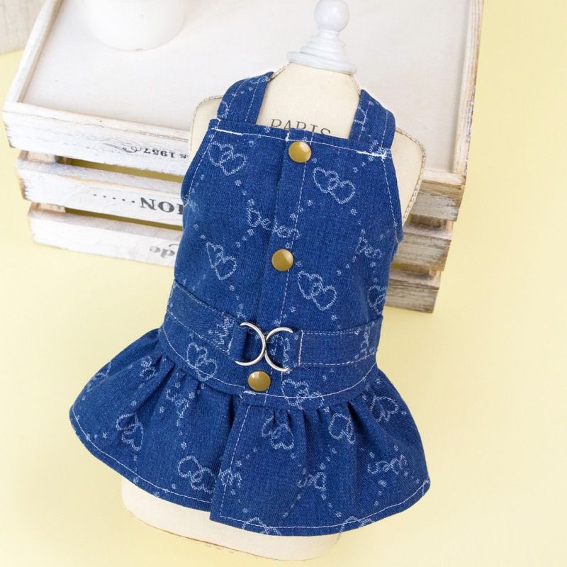 Haustier Katze Neue Denim Strap Outfit Kleine Hund Bichon Malteser Paar Frühling Sommer Kleidung_voghion.com