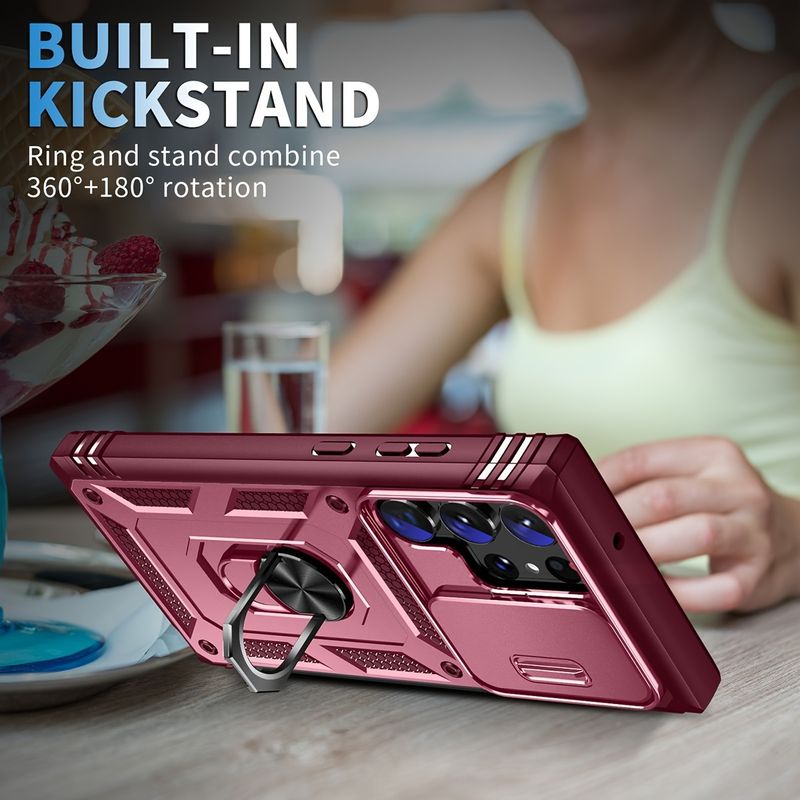 S23 Ultra 5G 6,8-inčna hibridna maskica za telefon, izdržljiva zaštitna maskica s prstenastim postoljem, utorom za karticu, zaštitom za kameru i preciznim izrezima za jednostavan pristup_voghion.com