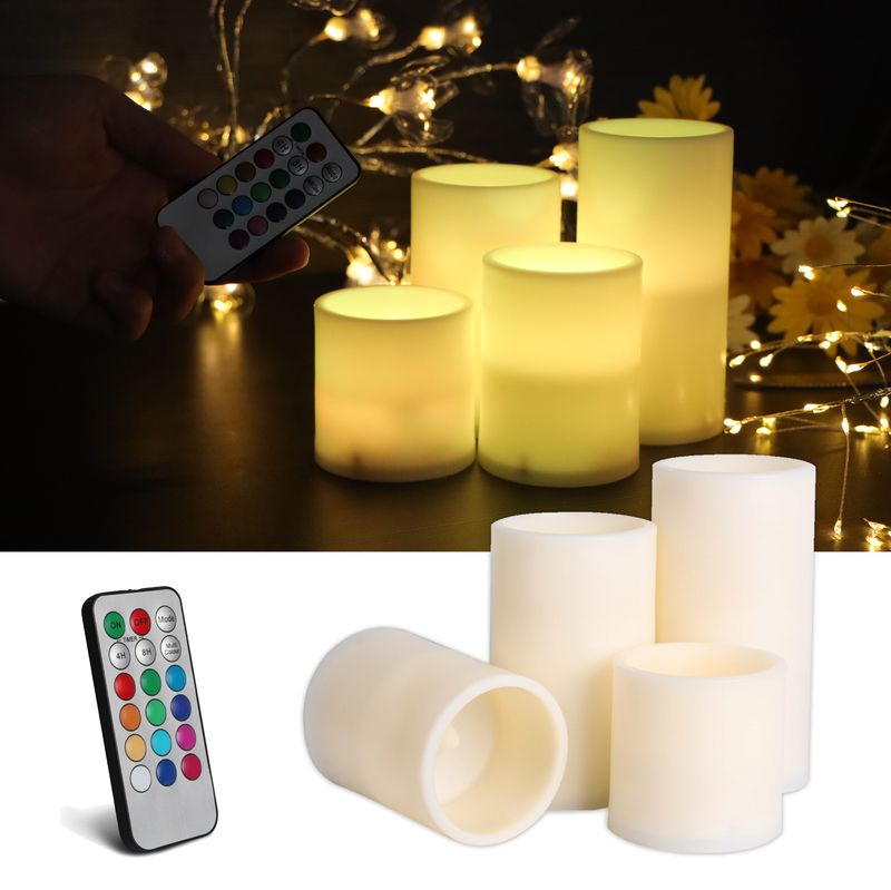 Flammenloses LED-Kerzenset mit Fernbedienung – Weiße und cremefarbene Muscheln, 3/4/5/6 Zoll, anpassbarer Druck, Hochzeits- und Heimdekoration,_voghion.com