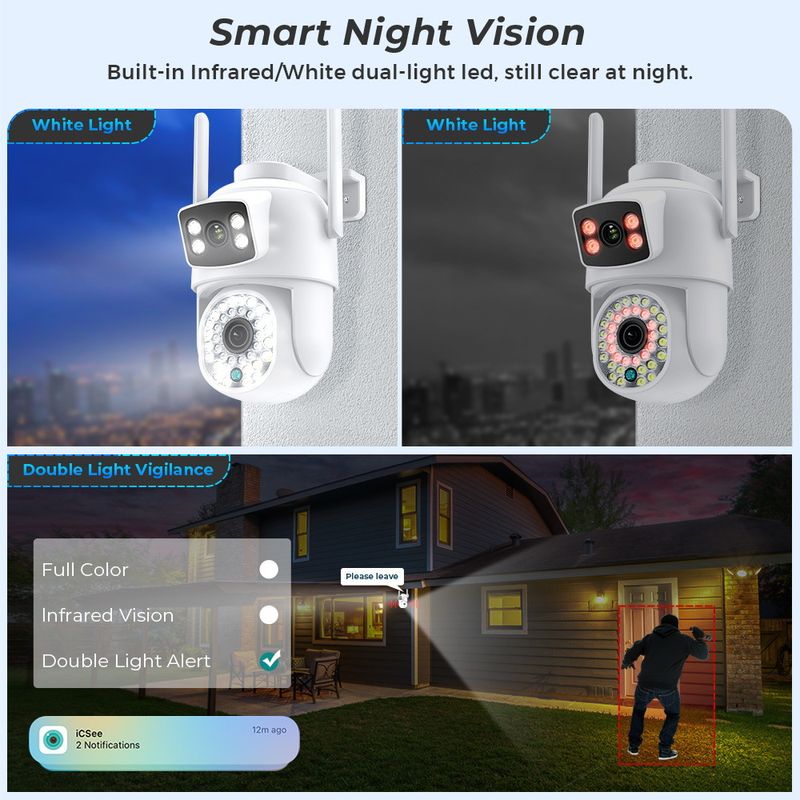 Dual-Lens Security Camera System - WiFi Outdoor PTZ & Bullet Camera With Night Vision (2-Way Audio Motion Detection Waterproof Remote Viewing)_voghion.com