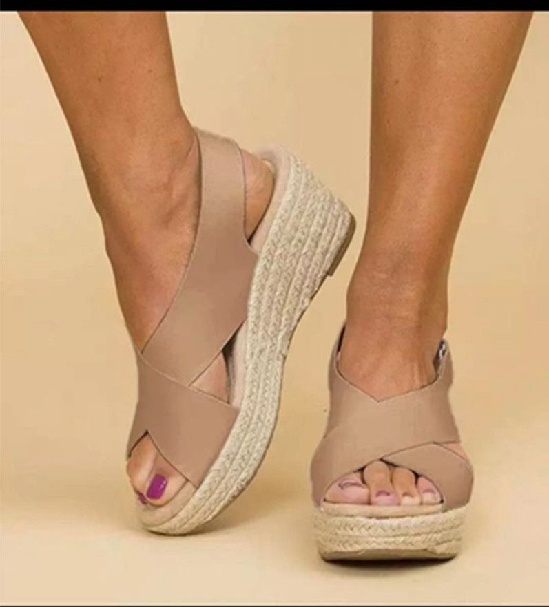 Zapatos rectos 2023 Sandalias de mujer con cuerda cruzada y tacón inclinado Grande 43_voghion.com