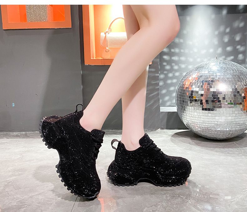 Modische Damen-Sneaker mit Strasssteinen – klobige Plateauschuhe für mehr Körpergröße, atmungsaktives Obermaterial aus PU, lässige und trendige Low-Top-Schnürschuhe_voghion.com