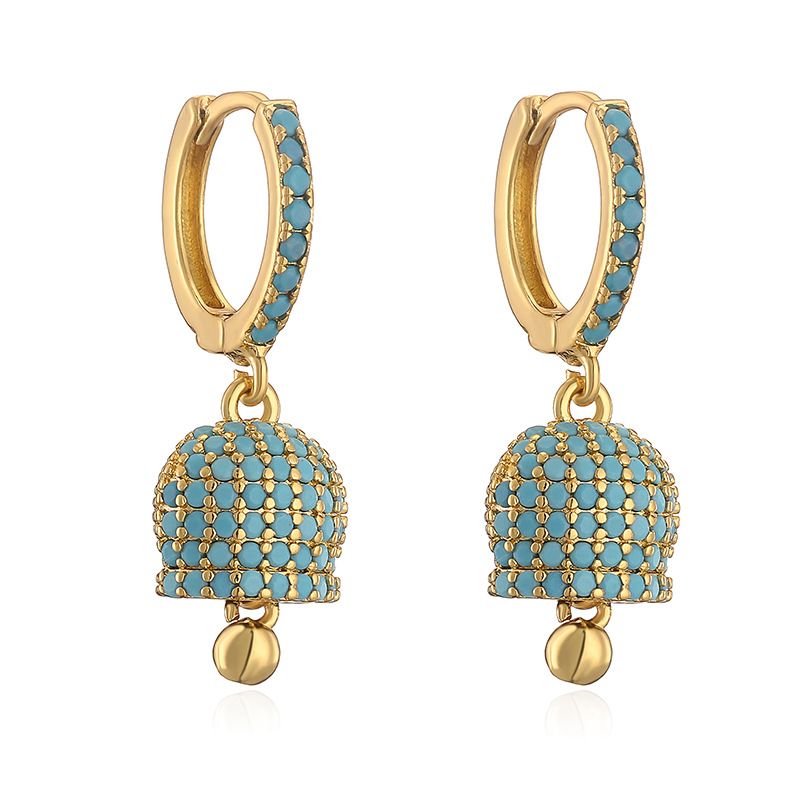 Women's Jewelry Bell-Shaped Earrings With Colorful Zircon Inlay, Geometric Design, Fashionable And Elegant Statement Piece For Daily Wear_voghion.com