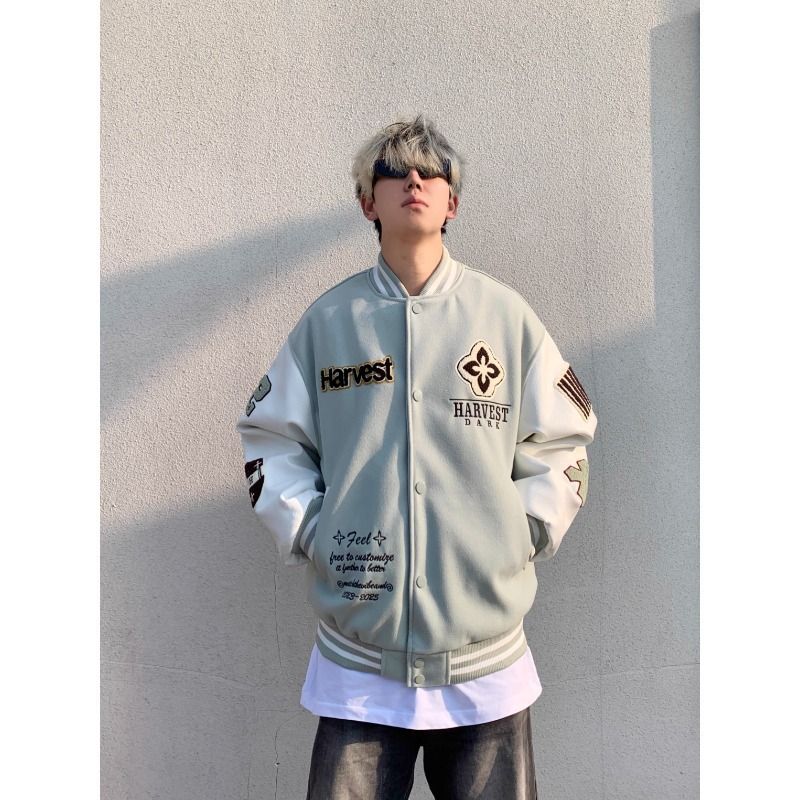 Retro-Baseballjacke mit gesticktem Schriftzug – Unisex Oversized Varsity Style (M-XXXL, 2 Farben)_voghion.com