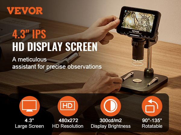 Digital Microscope, 4.3' IPS Screen, 50X-1000X Magnification, 1080P Photo/Video Coin Microscope, Electronic Microscope with 8 LED Lights and 32GB Card_voghion.com