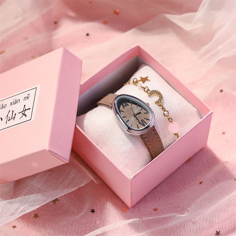 Damen-Lederuhr im nordischen Stil, elegantes Design, High-End-Studentennische, französisches Licht, Luxus, ovale Form_voghion.com