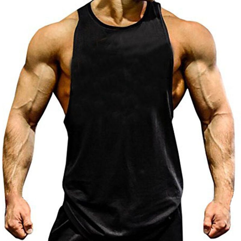 Ärmelloses Rundhals-Fitness-Unterhemd aus Baumwolle im europäischen Stil mit großem Schlitz_voghion.com