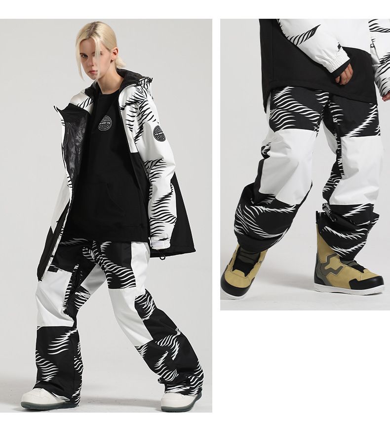 New winter ski pants women's snowboard double board thick windproof warm matching color loose snow pants men's ski equipment_voghion.com