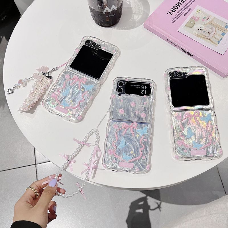 Feather yarn wristband rose for Samsung zflip5 mobile phone case new folding screen zflip4/3 Korean minority_voghion.com