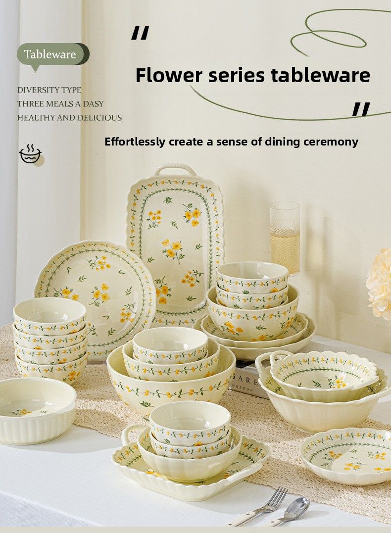 Pastoral Style Ceramic Tableware 9-Piece Set_voghion.com
