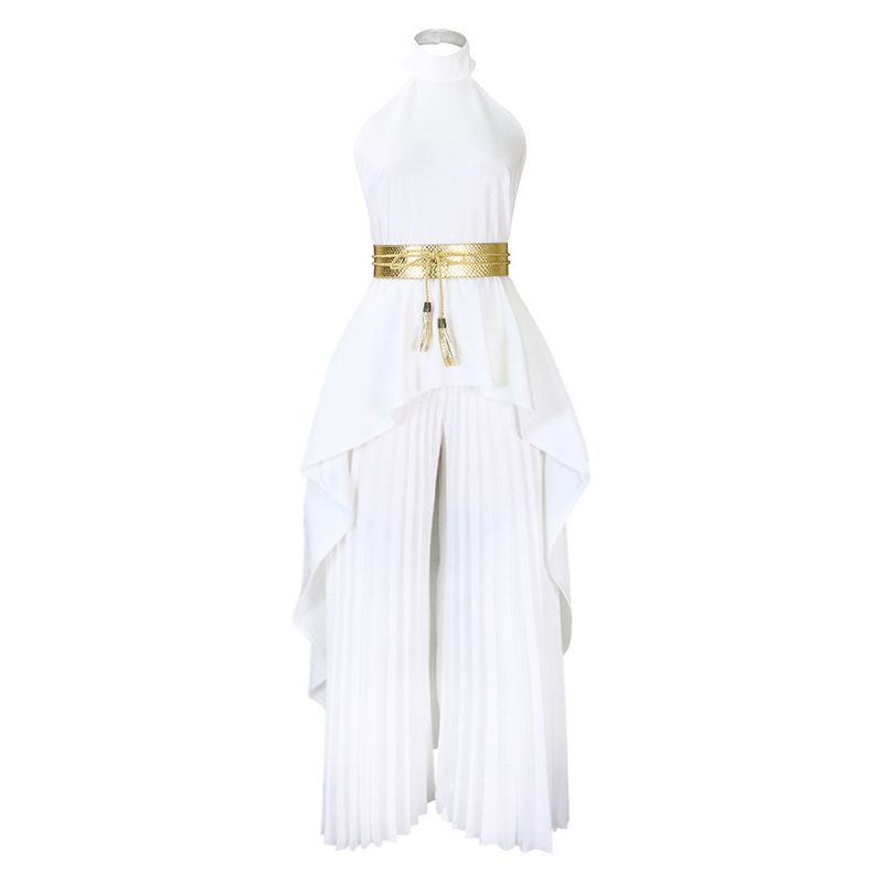 Damenbekleidung Sommermode zweiteilig ärmellos rückenfrei unregelmäßig langer Rock Hose mit weitem Bein_voghion.com