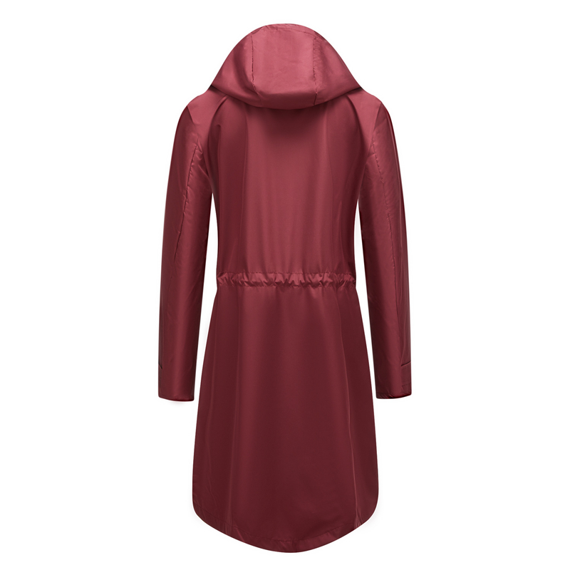 Trench casual da donna K Long con cappuccio, impermeabile, tinta unita con fodera a righe, cappotto dritto._voghion.com