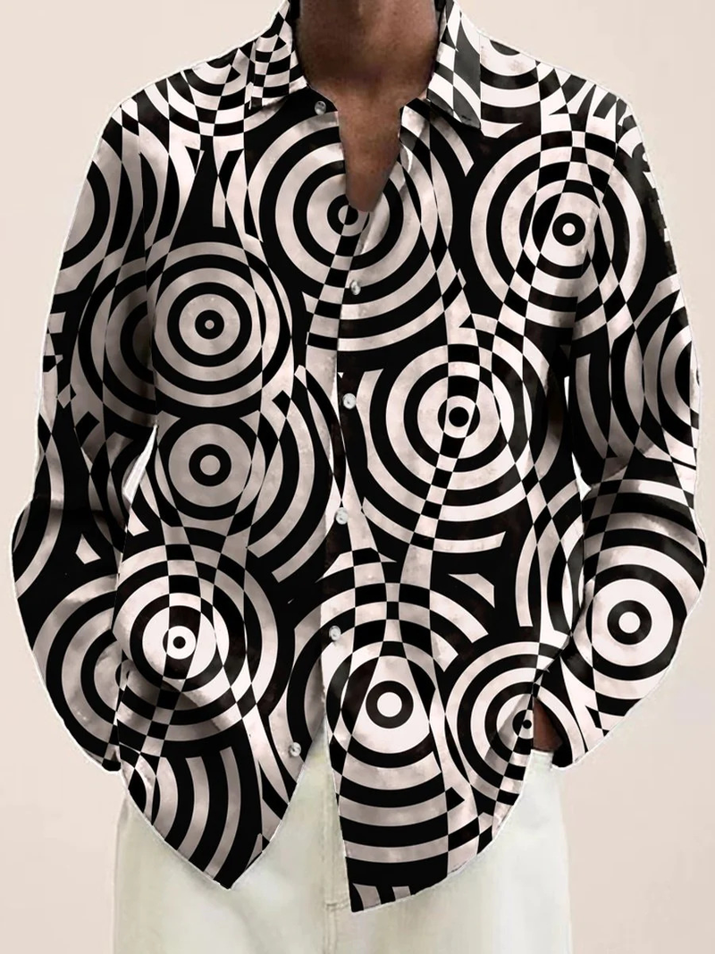 2023 Spring and Autumn Long sleeved Men's 3D Digital DIY Printed Casual Shirt Graffiti Four sided Bounce_voghion.com