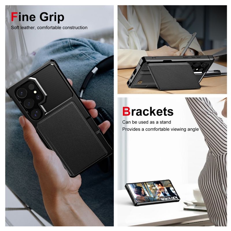 Flip Cards Slot Holder rahakotiga telefoniümbris Samsung Galaxy S24 Ultra Plus'ile + alus, põrutuskindel PU nahast tagakaas_voghion.com