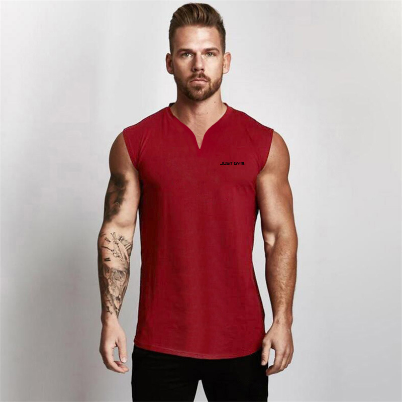 Hot Style Small V-Neck Sports Tank Top Men's Fitness Sleeveless T-shirt Summer Running Tight Training Top Cotton_voghion.com