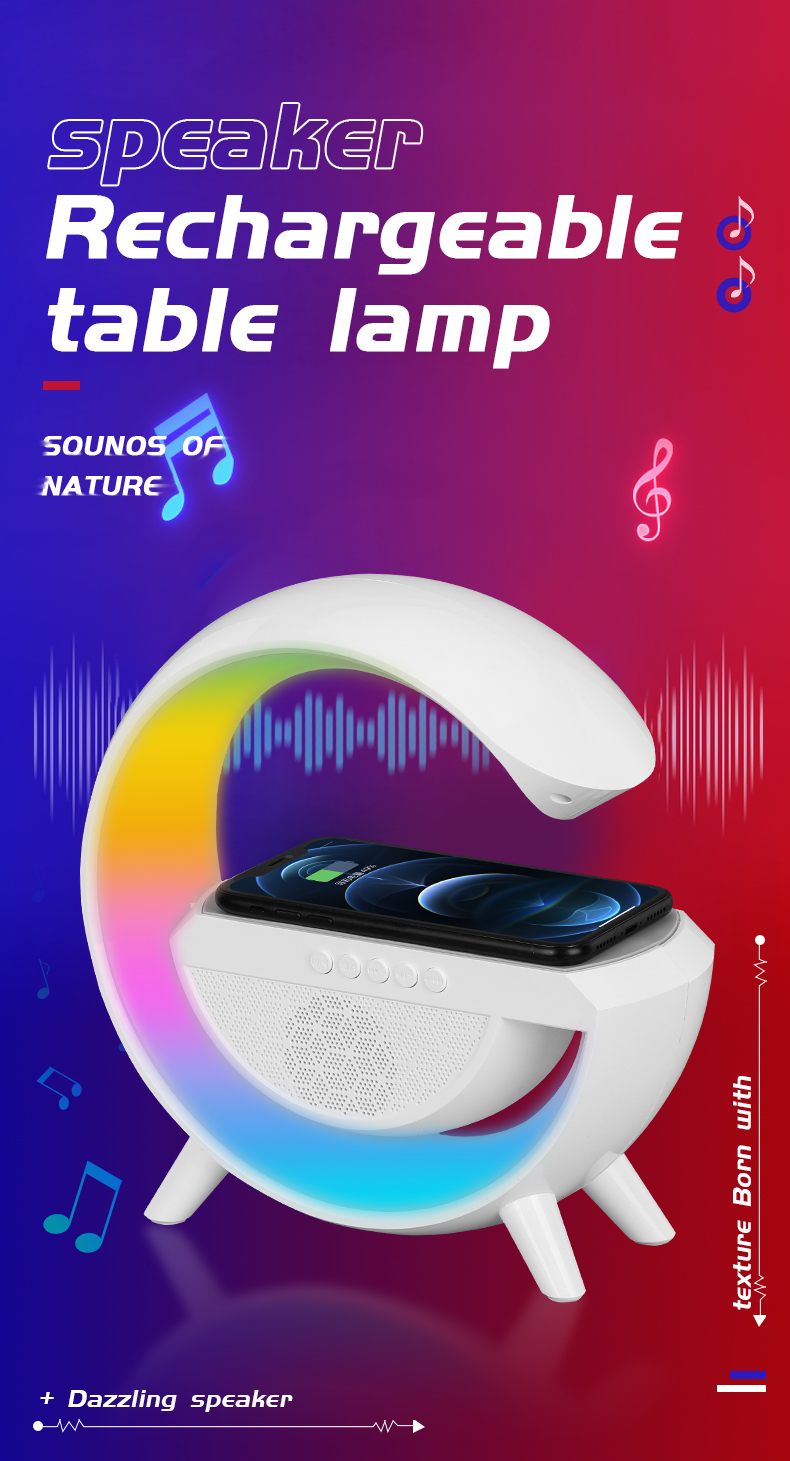 Multifunkcionális vezeték nélküli töltőállvány hangszóróval TF RGB éjszakai fény gyors töltőállomás iPhone 11 12 13 14 Samsung készülékekhez_voghion.com