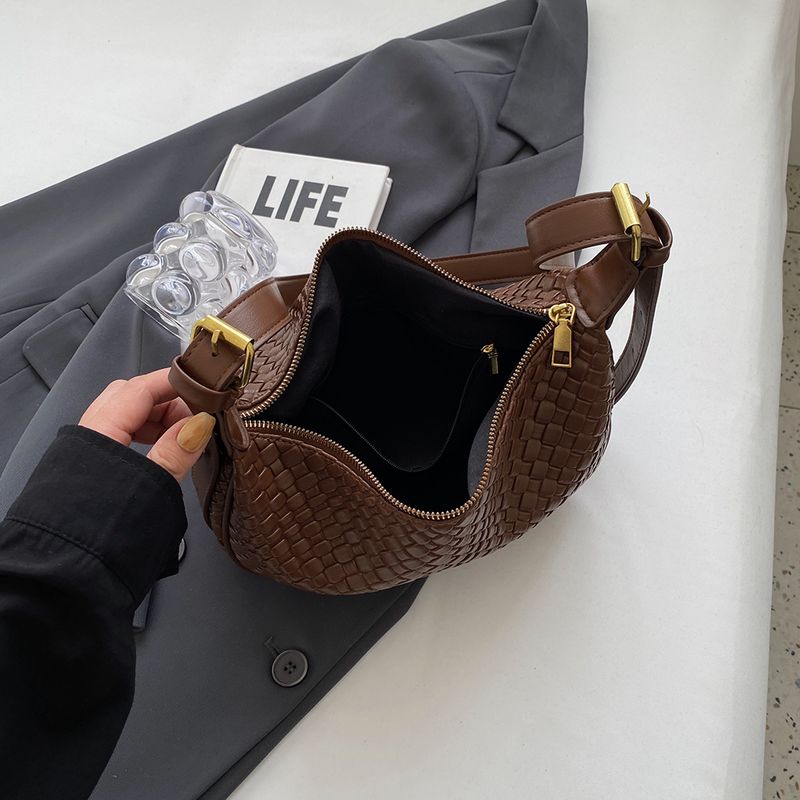 Women Daily Adjustable Strap Woven Simple Hobo Solid Color Fashion Shoulder Shopping Bag_voghion.com