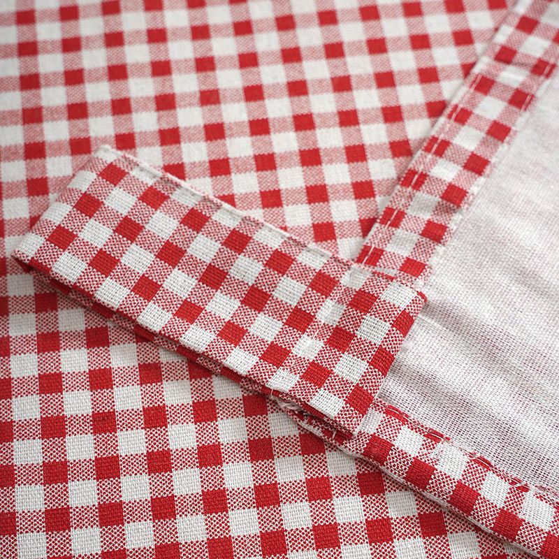 Cortinas xadrez boêmias para cozinha, quarto e cafeteria – Cortina de porta e janela de linho e algodão estilo Ins com borlas, xadrez vermelho/verde/preto_voghion.com
