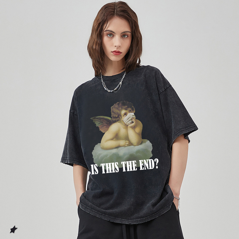 Roupas masculinas high street vintage do old wing kids print camiseta de manga curta gola redonda tops cross border para homens e mulheres_voghion.com