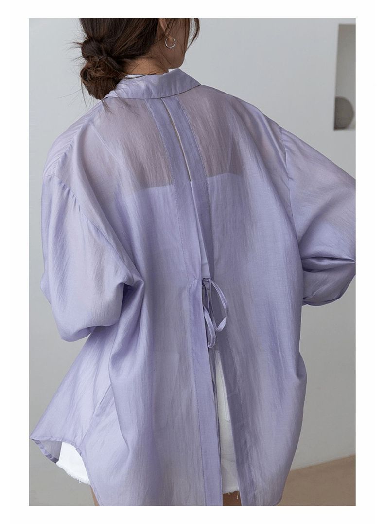 Ragazza Versatile Donna Sottile Estate Nuovo Design Senso Niche Schiena Scoperta Cravatta Micro-Trasparente Protezione Solare Camicia Stile Pigro_voghion.com