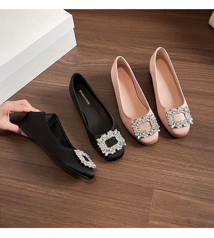 Scarpe singole francesi da donna con aumento dell'altezza interna, con gonna bassa e strass, scarpe da sposa con suola piatta_voghion.com