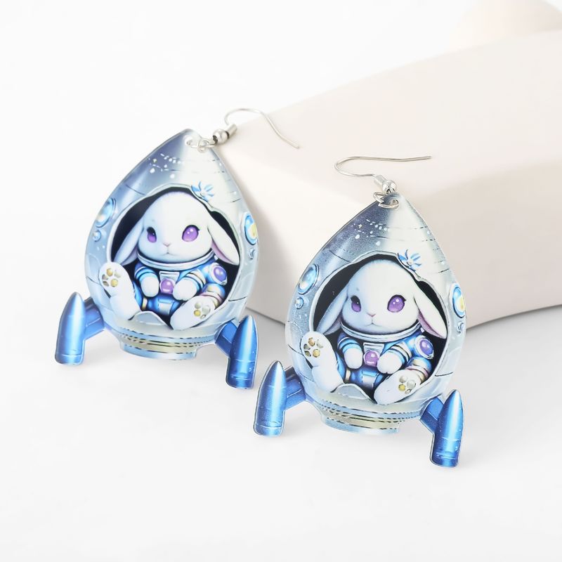 Nuovi orecchini in acrilico eco-compatibili semi-gestiti, simpatici orecchini a forma di coniglietto con stella e astronave_voghion.com