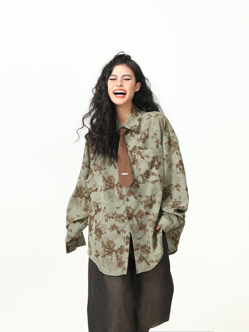Camicia estiva ampia e alla moda in stile americano, a maniche corte, stile vintage floreale, stile Wild Azi, per donna_voghion.com