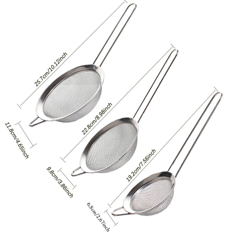 3pcs Fine Mesh Strainers Set Stainless Steel Multipurpose Flour Sieve Sifter With Handle Perfect For Tea Flour Egg Kitchen Tool_voghion.com