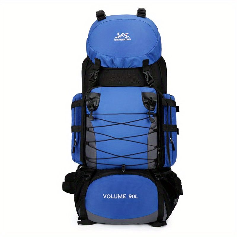 23.78 Gallon High Capacity Travel Backpack - Durable Polyester, Blue With Black Accessories, Adjustable Chest Strap For_voghion.com