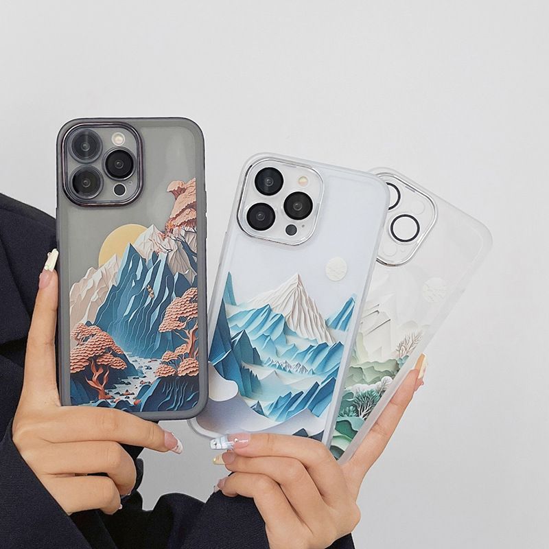 Ins Paper Cuttings Mountain Suitable For Iphone15promax Mobile Phone 14pro Protective Case 13 Personality 12 Soft_voghion.com