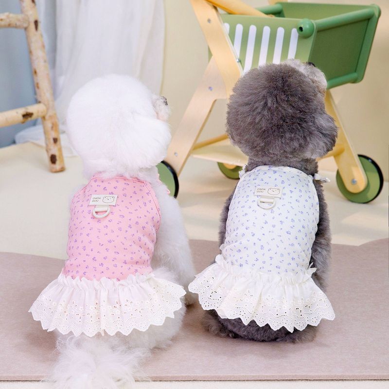 Floral Edge Fresh Style Strap Short Small Dog Summer Lightweight Cool Ribbed Skirt Pet Clothes_voghion.com