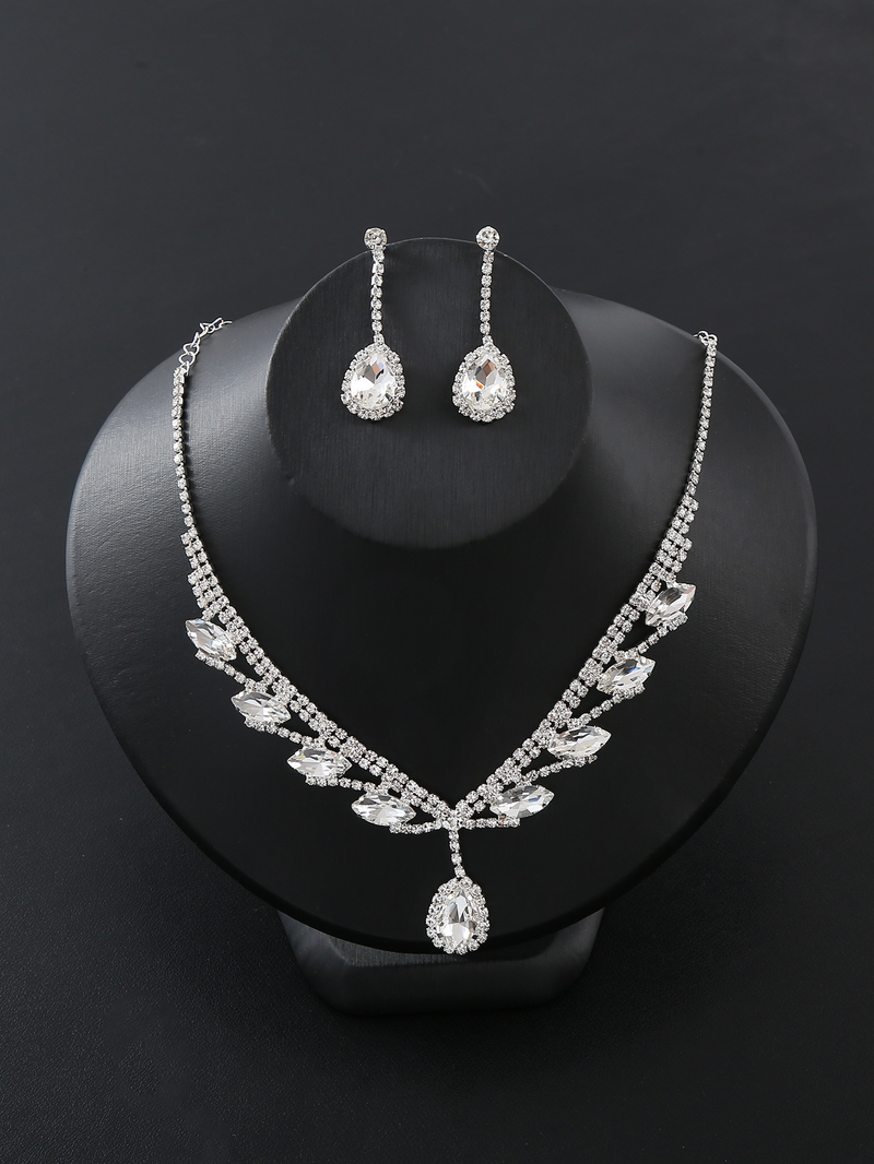 Set di collane in due pezzi alla moda e lussuose, orecchini, abito da sposa della sposa, accessori per la cena_voghion.com
