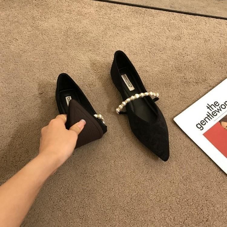 2025 Summer New Pointed Shallow Mouth Suede Flat Versatile Soft Bottom Mary Jane Women's Single Shoes_voghion.com