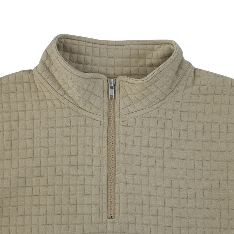 Felpa con cappuccio a quadri piccoli da uomo, primavera e autunno, con collo alto e mezza cerniera, da uomo_voghion.com