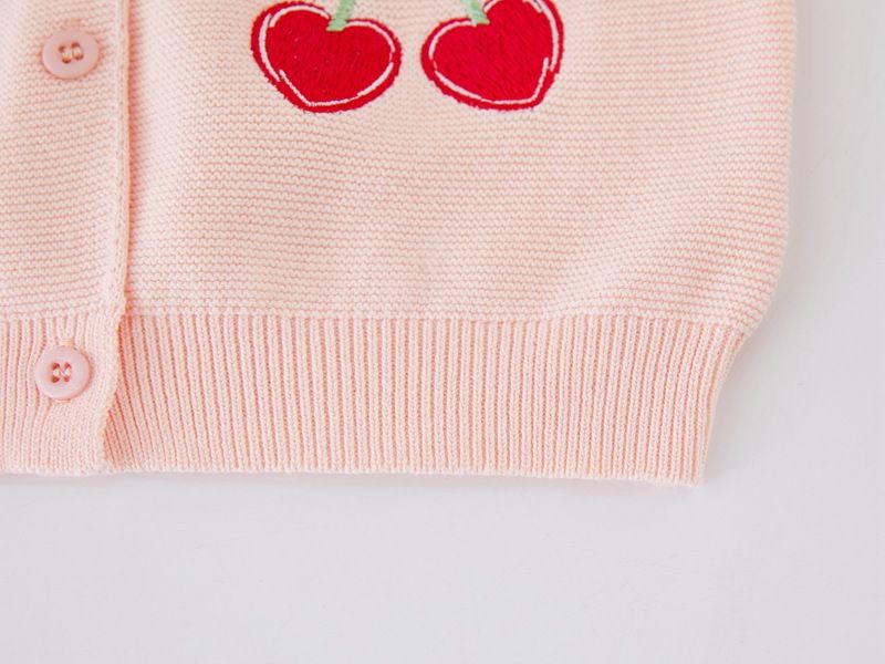 Strickweste mit Kirschstickerei für Mutter und Kind Weiche Strickjacke aus Baumwolle mit Kirschstickerei für Kleinkinder (Rosa, Grün, Beige, Größen 73–140 cm)_voghion.com