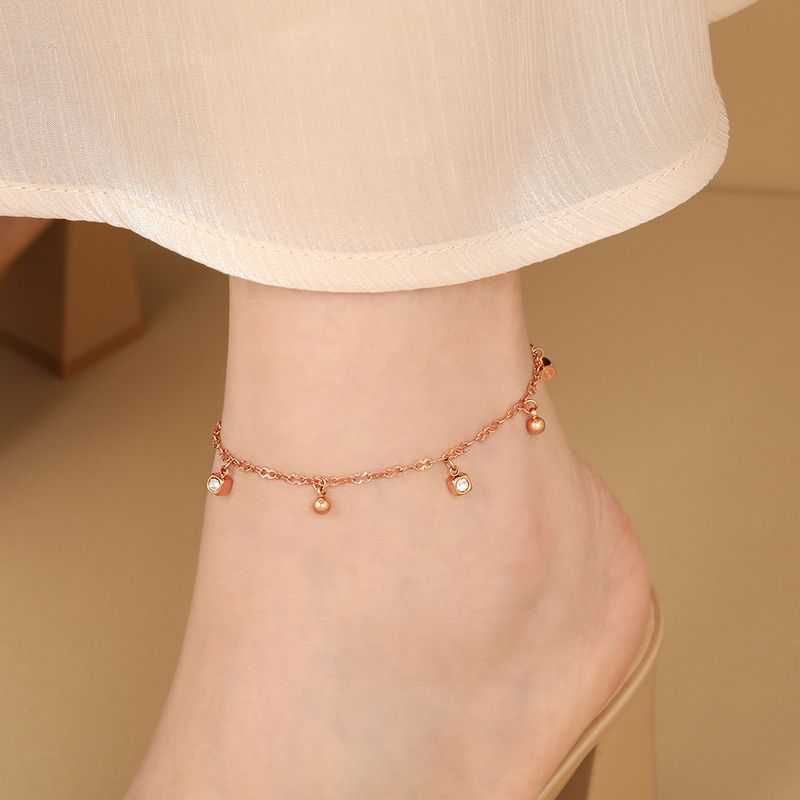 Light Luxury Niche Stainless Inlaid Diamond Round Bead Pendant Anklet Fashionable Personality Simple Titanium Steel Foot_voghion.com