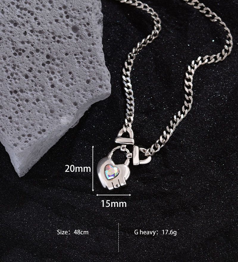 Collana con ciondolo in rame a forma di cuore con lucchetto, stile moderno ed elegante, stile classico all'ingrosso_voghion.com