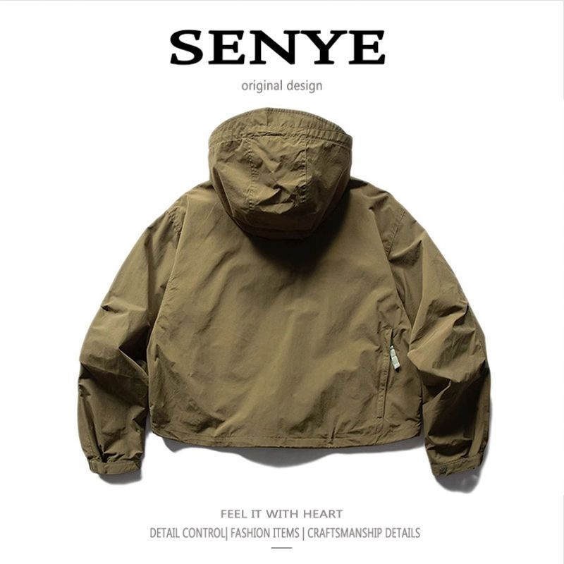 Men's Clothing Retro Hooded Work Jacket Multiple Pockets Short Jacket Silhouette Functional Loose Coat Fashion_voghion.com