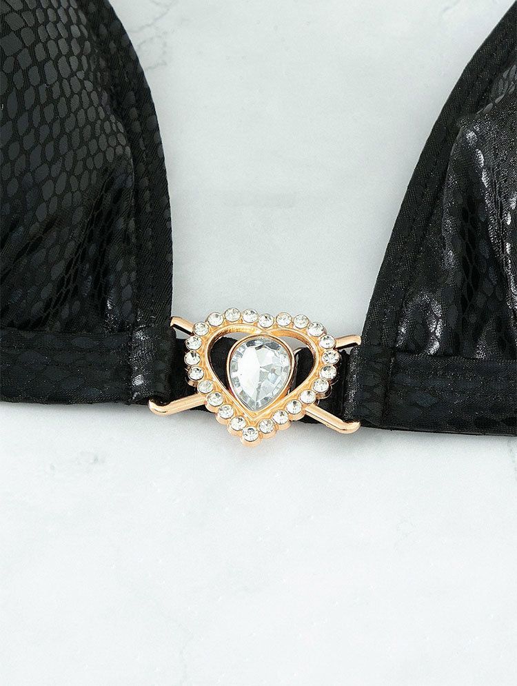 Sexigt bikiniset med snörning för kvinnor - Enfärgade bronsfärgade badkläder för strand och pool_voghion.com