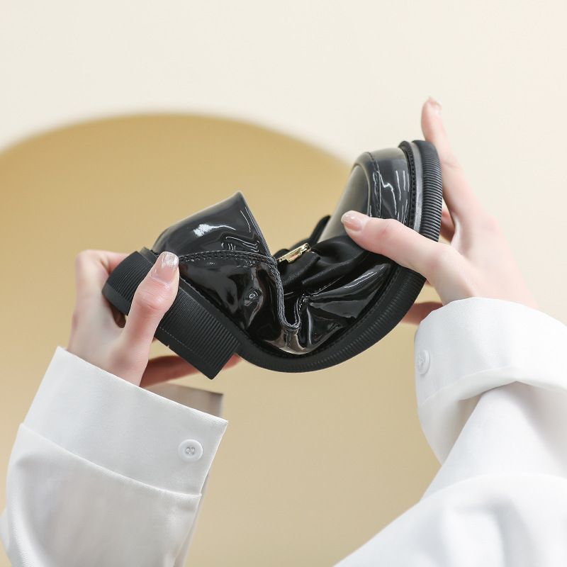 Paksupohjainen Loaferin Kevään ja Syksyn Retro Brittiläinen Pieni Nahka Musta Jouset Slip-On Pehmeäpohjainen Yksittäinen_voghion.com