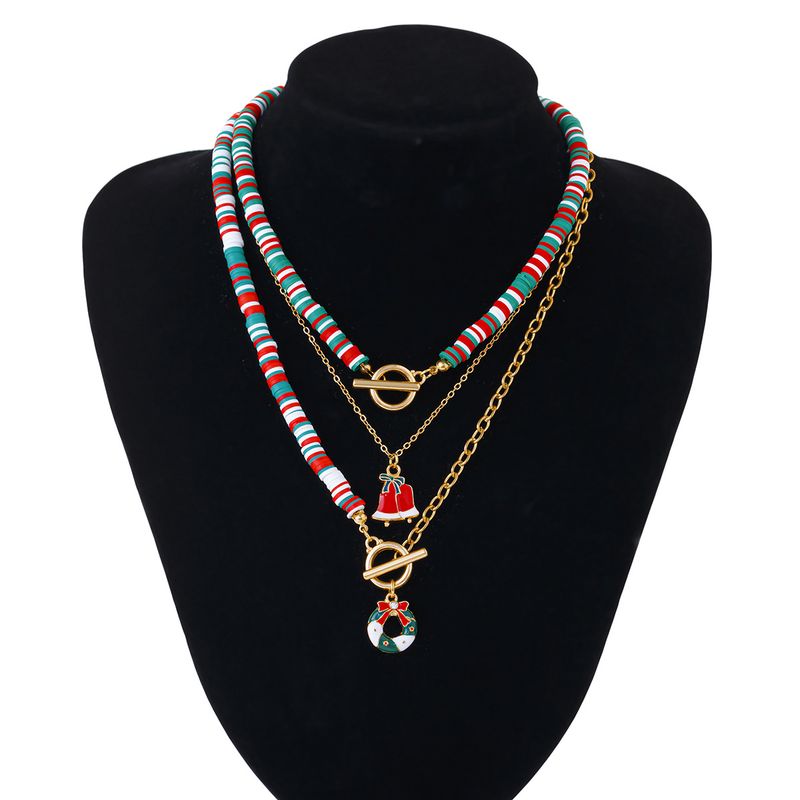 Bijoux Mode argile polymère OT boucle alliage collier 3 pièces Noël vieil homme pendentif chaîne de clavicule_voghion.com