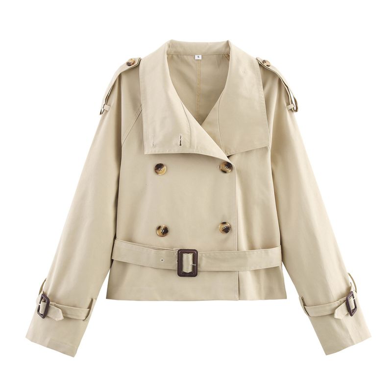 Trench con cintura da donna – Giacca a vento corta color cachi (S-L) Abbigliamento da donna_voghion.com