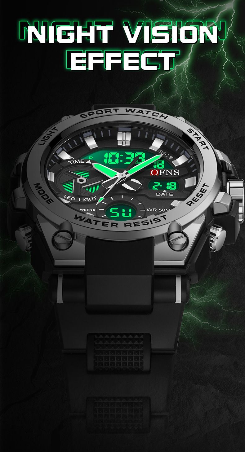 Men's Sport Watch With LED Display, Waterproof 50m, Alarm, Stopwatch, Night Light, Digital Analog Dial For Outdoor Activities_voghion.com