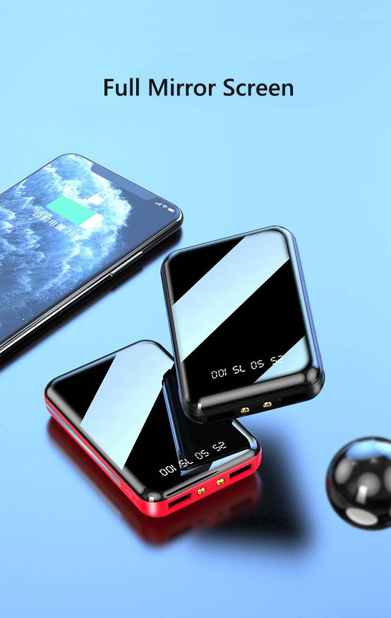 Mini Power Bank da 20000 mAh, caricabatterie portatile con schermo a specchio e LED digitale, batteria esterna per iPhone, Xiaomi, Huawei_voghion.com